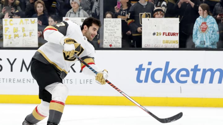 BOSTON, MA – JANUARY 21: Vegas Golden Knights left wing Max Pacioretty (67) shoots in warm up before a game between the Boston Bruins and the Vegas Golden Knights on January 21, 2020, at TD Garden in Boston, Massachusetts. (Photo by Fred Kfoury III/Icon Sportswire via Getty Images)