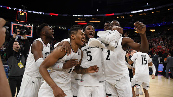 ORLANDO, FL – MARCH 11: The Cincinnati Bearcats celebrate their championship over Houston Cougars at the final game of the 2018 AAC Basketball Championship at Amway Center on March 11, 2018 in Orlando, Florida. (Photo by Mark Brown/Getty Images)