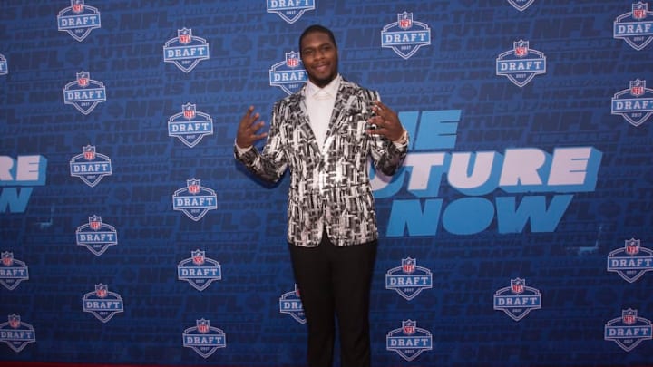 PHILADELPHIA, PA - APRIL 27: Malik McDowell of Michigan State poses for a picture on the red carpet prior to the start of the 2017 NFL Draft on April 27, 2017 in Philadelphia, Pennsylvania. (Photo by Mitchell Leff/Getty Images)
