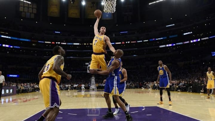 Los Angeles Lakers forward Larry Nance Jr. (7) is in my DraftKings daily picks for tonight. Mandatory Credit: Kelvin Kuo-USA TODAY Sports