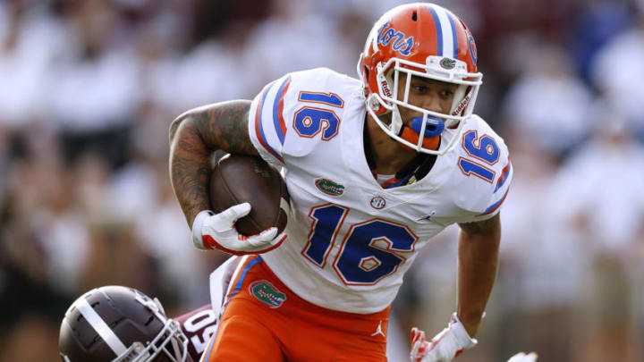 STARKVILLE, MS - SEPTEMBER 29: Freddie Swain #16 of the Florida Gators runs with the ball as Tim Washington #50 of the Mississippi State Bulldogs defends during the first half at Davis Wade Stadium on September 29, 2018 in Starkville, Mississippi. (Photo by Jonathan Bachman/Getty Images)