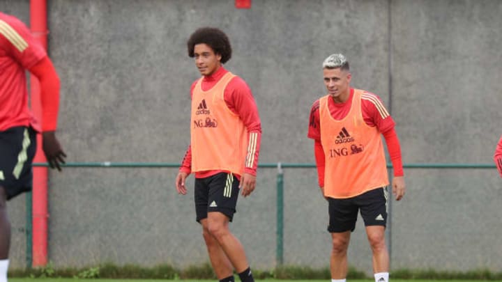 Axel Witsel and Thorgan Hazard spent the last two weeks on Belgium duty (Photo by BRUNO FAHY/BELGA MAG/AFP via Getty Images)