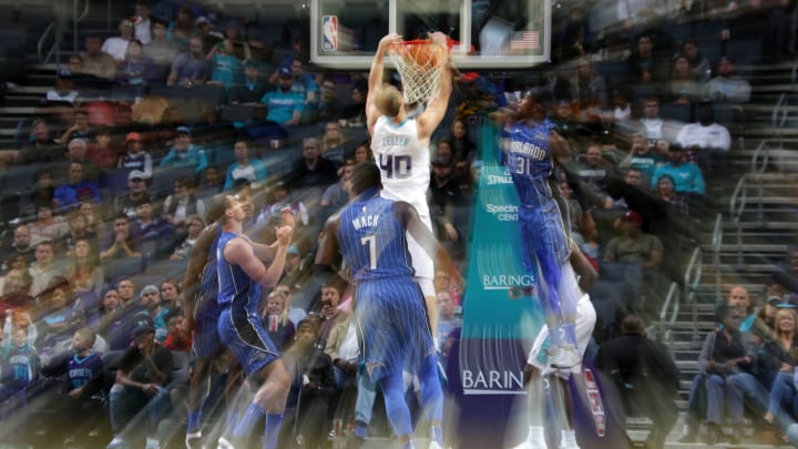 CHARLOTTE, NC – OCTOBER 29: Terrence Ross #31 of the Orlando Magic tries to stop Cody Zeller #40 of the Charlotte Hornets during their game at Spectrum Center on October 29, 2017 in Charlotte, North Carolina. NOTE TO USER: User expressly acknowledges and agrees that, by downloading and or using this photograph, User is consenting to the terms and conditions of the Getty Images License Agreement. (Photo by Streeter Lecka/Getty Images)