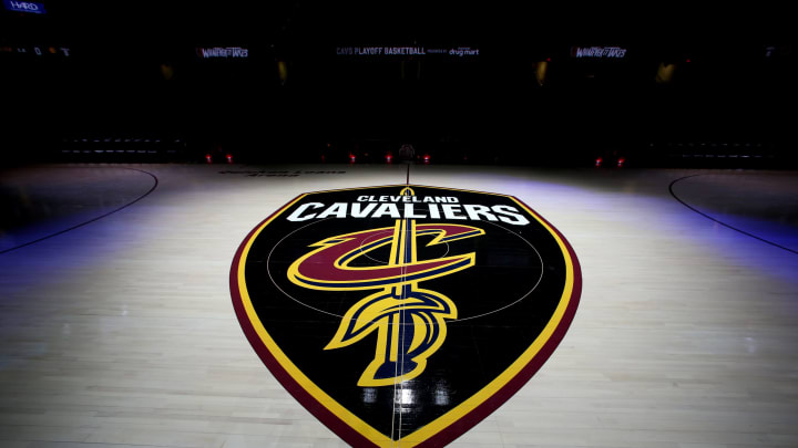 CLEVELAND, OH – APRIL 15: the Cleveland Cavaliers logo is seen at center court prior to to Game One of Round One of the 2018 NBA Playoffs on April 15, 2018 at Quicken Loans Arena in Cleveland, Ohio. NOTE TO USER: User expressly acknowledges and agrees that, by downloading and or using this photograph, user is consenting to the terms and conditions of Getty Images License Agreement. Mandatory Copyright Notice: Copyright 2018 NBAE (Photo by Nathaniel S. Butler/NBAE via Getty Images)