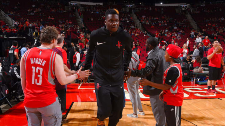 HOUSTON, TX - DECEMBER 19: Clint Capela #15 of the Houston Rockets makes his entrance before the game against the Washington Wizards on December 19, 2018 at the Toyota Center in Houston, Texas. NOTE TO USER: User expressly acknowledges and agrees that, by downloading and or using this photograph, User is consenting to the terms and conditions of the Getty Images License Agreement. Mandatory Copyright Notice: Copyright 2018 NBAE (Photo by Bill Baptist/NBAE via Getty Images)