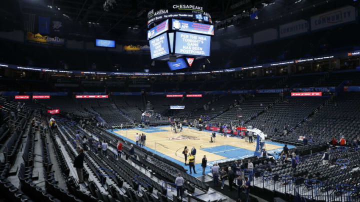 Fans leave after an announcement that the OKC Thunder vs. Utah Jazz game is canceled: Alonzo Adams-USA TODAY Sports