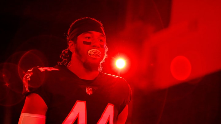 ATLANTA, GA – NOVEMBER 26: Vic Beasley Jr. #44 of the Atlanta Falcons walks out of the tunnel prior to the game against the Tampa Bay Buccaneers at Mercedes-Benz Stadium on November 26, 2017 in Atlanta, Georgia. (Photo by Kevin C. Cox/Getty Images)