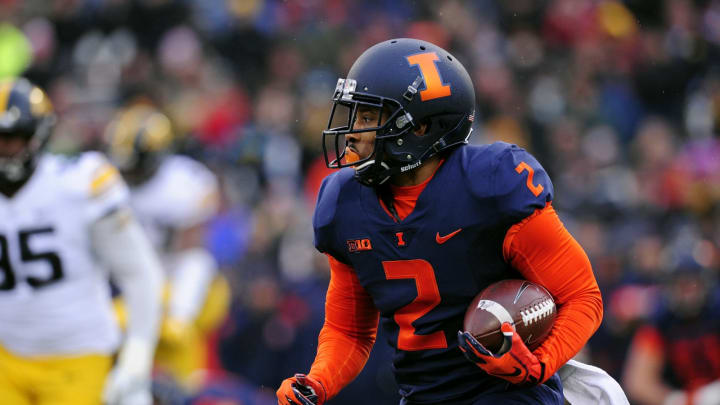 CHAMPAIGN, IL – NOVEMBER 17: Illinois Fighting Illini running back Reggie Corbin (2) runs up the field with the ball during the Big Ten Conference college football game between the Iowa Hawkeyes and the Illinois Fighting Illini on November 17, 2018, at Memorial Stadium in Champaign, Illinois. (Photo by Michael Allio/Icon Sportswire via Getty Images)