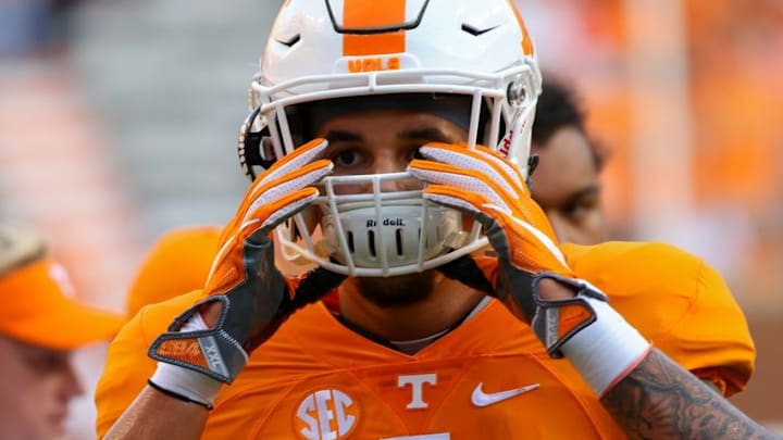 Sep 1, 2016; Knoxville, TN, USA; Tennessee Volunteers running back Jalen Hurd (1) before the game against the Appalachian State Mountaineers at Neyland Stadium. Mandatory Credit: Randy Sartin-USA TODAY Sports