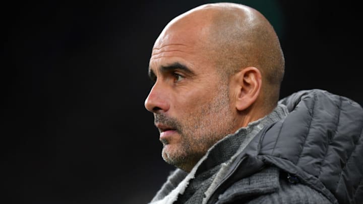 LONDON, ENGLAND - APRIL 09: Josep Guardiola, Manager of Manchester City looks on prior to the UEFA Champions League Quarter Final first leg match between Tottenham Hotspur and Manchester City at Tottenham Hotspur Stadium on April 09, 2019 in London, England. (Photo by Dan Mullan/Getty Images)