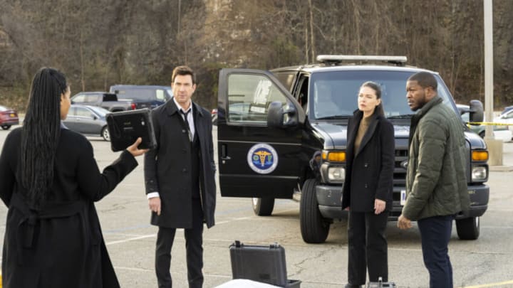 “Bad Seed” – When a news anchor is shot dead in the station’s parking lot, the Fugitive Task Force must dive into a story she was working on in order to track down her killer. Also, Remy debates revisiting the case around his brother’s murder, on the CBS Original series FBI: MOST WANTED, Tuesday, April 25 (10:00-11:00 PM, ET/PT) on the CBS Television Network, and available to stream live and on demand on Paramount+. Pictured (L-R): Dylan McDermott as Supervisory Special Agent Remy Scott, Alexa Davalos as Special Agent Kristin Gaines, and Edwin Hodge as Special Agent Ray Cannon. Photo: Mark Schafer/CBS ©2023 CBS Broadcasting, Inc. All Rights Reserved.