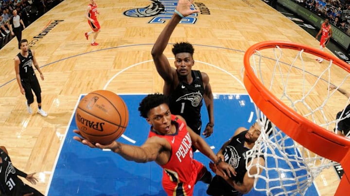 ORLANDO, FL - MARCH 20: Stanley Johnson #3 of the New Orleans Pelicans shoots the ball against the Orlando Magic on March 20, 2019 at Amway Center in Orlando, Florida. NOTE TO USER: User expressly acknowledges and agrees that, by downloading and or using this photograph, User is consenting to the terms and conditions of the Getty Images License Agreement. Mandatory Copyright Notice: Copyright 2019 NBAE (Photo by Fernando Medina/NBAE via Getty Images)