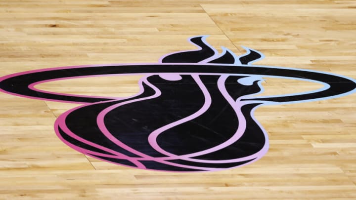 A detailed view of the Miami Heat's "Vice Versa" logo on the court during the second half against the Oklahoma City Thunder(Rhona Wise-USA TODAY Sports)