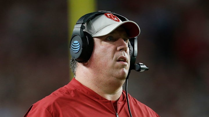 MIAMI, FL - DECEMBER 29: Co-Offensive Coordinator Bill Bedenbaugh of the Oklahoma Sooners looks on against the Alabama Crimson Tide during the College Football Playoff Semifinal at the Capital One Orange Bowl at Hard Rock Stadium on December 29, 2018 in Miami, Florida. (Photo by Michael Reaves/Getty Images)