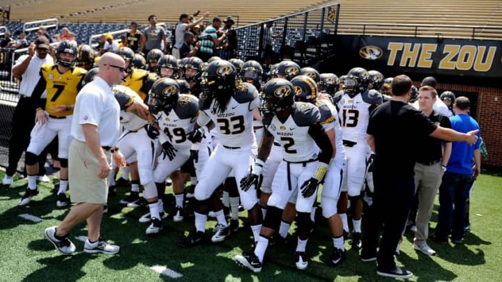 Apr 19, 2014; Columbia, MO, USA; The Missouri Tigers prepare to enter the field during the Black & Gold Game at Faurot Field. Mandatory Credit: Dak Dillon-USA TODAY Sports
