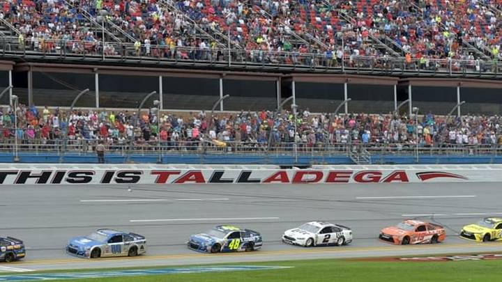May 1, 2016; Talladega, AL, USA; NASCAR Sprint Cup Series driver Chase Elliott (24) leads Dale Earnhardt Jr. (88)during the GEICO 500 at Talladega Superspeedway. Mandatory Credit: Glenn Andrews-USA TODAY Sports