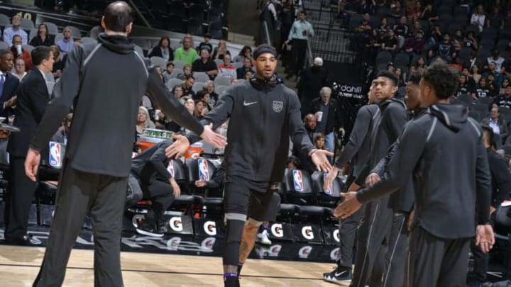 SAN ANTONIO, TX - APRIL 9: Willie Cauley-Stein #00 of the Sacramento Kings gets introduced before the game against the San Antonio Spurs on April 9, 2018 at the AT&T Center in San Antonio, Texas. NOTE TO USER: User expressly acknowledges and agrees that, by downloading and or using this photograph, user is consenting to the terms and conditions of the Getty Images License Agreement. Mandatory Copyright Notice: Copyright 2018 NBAE (Photos by Mark Sobhani/NBAE via Getty Images)