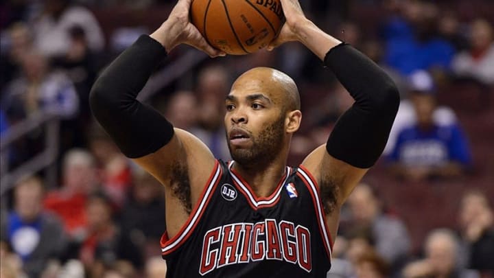 Mar 19, 2014; Philadelphia, PA, USA; Chicago Bulls forward Taj Gibson (22) during the second quarter against the Philadelphia 76ers at the Wells Fargo Center. The Bulls defeated the Sixers 102-94. Mandatory Credit: Howard Smith-USA TODAY Sports