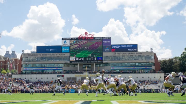 ATLANTA, GA - SEPTEMBER 1: Quarterback TaQuon Marshall #16 of the Georgia Tech Yellow Jackets throws a pass during their game against the Alcorn State Braves at Bobby Dodd Stadium on September 1, 2018 in Atlanta, Georgia. (Photo by Michael Chang/Getty Images)