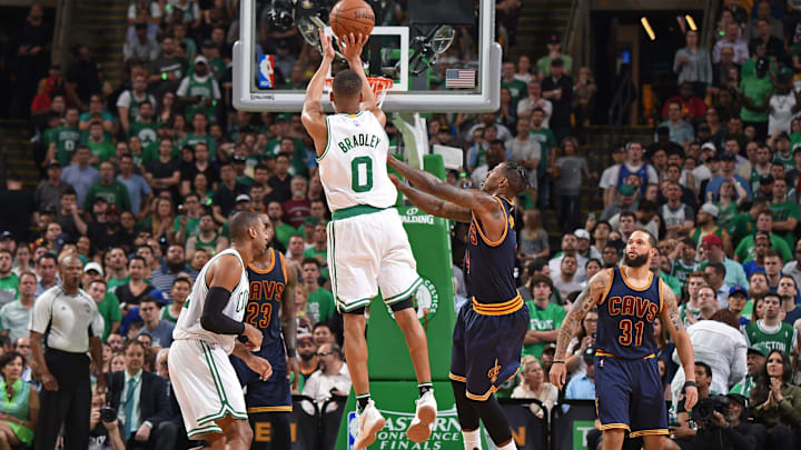 BOSTON, MA – MAY 17: Avery Bradley #0 of the Boston Celtics shoots the ball against the Cleveland Cavaliers in Game One of the Eastern Conference Finals during the 2017 NBA Playoffs on May 17, 2017 at the TD Garden in Boston, Massachusetts.