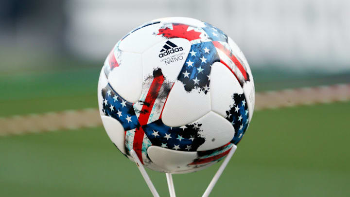 FRISCO, TX - APRIL 22: The match ball is displayed prior to the MLS match between Sporting KC and FC Dallas on April 22, 2017 at Toyota Stadium in Frisco, TX. FC Dallas defeats Sporting KC 1-0. (Photo by Andrew Dieb/Icon Sportswire via Getty Images)