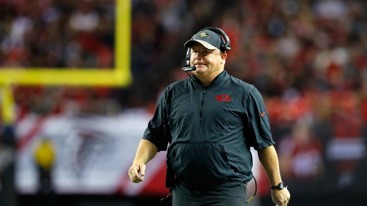 ATLANTA, GA – DECEMBER 18: Head coach Chip Kelly of the San Francisco 49ers looks on during the first half against the Atlanta Falcons at the Georgia Dome on December 18, 2016 in Atlanta, Georgia. (Photo by Kevin C. Cox/Getty Images)