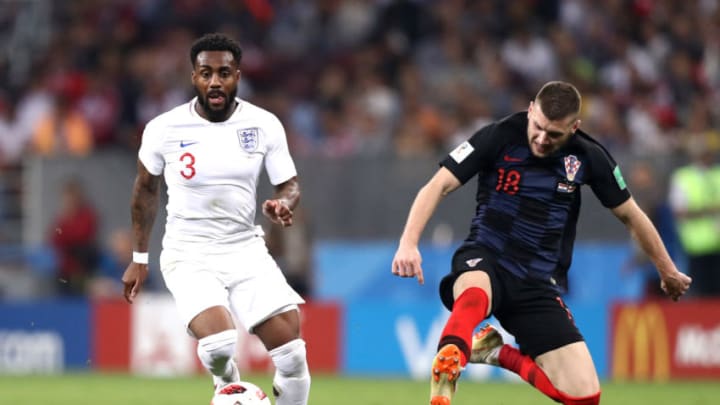 MOSCOW, RUSSIA - JULY 11: Danny Rose of England is tackled by Ante Rebic of Croatia during the 2018 FIFA World Cup Russia Semi Final match between England and Croatia at Luzhniki Stadium on July 11, 2018 in Moscow, Russia. (Photo by Ryan Pierse/Getty Images)