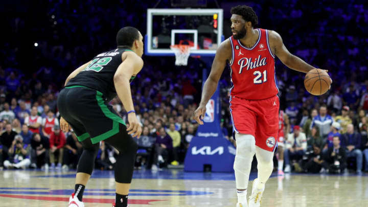 MassLive's Brian Robb broke down the adjustments the Boston Celtics made against reigning MVP Joel Embiid during the C's Game 3 win in Philadelphia (Photo by Tim Nwachukwu/Getty Images)
