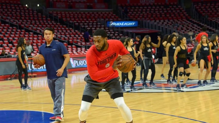 Apr 27, 2016; Los Angeles, CA, USA; Los Angeles Clippers forward Branden Dawson (22) warms up before game five of the first round of the NBA Playoffs against the Portland Trail Blazers at Staples Center. Mandatory Credit: Jayne Kamin-Oncea-USA TODAY Sports