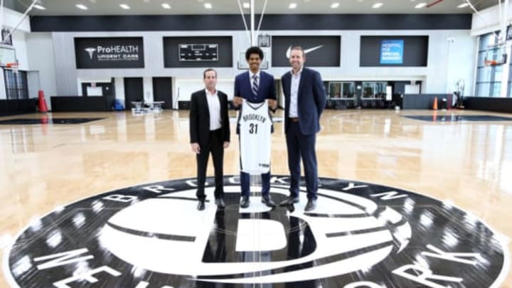 BROOKLYN, NY – JUNE 23: General Manager Sean Marks and Head Coach Kenny Atkinson of the Brooklyn Nets introduce 2017 draft pick Jarrett Allen on June 23, 2017 at HSS Training Center in Brooklyn, New York. NOTE TO USER: User expressly acknowledges and agrees that, by downloading and or using this Photograph, user is consenting to the terms and conditions of the Getty Images License Agreement. Mandatory Copyright Notice: Copyright 2017 NBAE (Photo by Nathaniel S. Butler/NBAE via Getty Images)