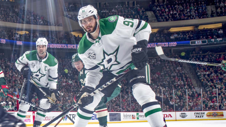 ST. PAUL, MN – MARCH 29: Tyler Seguin #91 of the Dallas Stars skates against the Minnesota Wild during the game at the Xcel Energy Center on March 29, 2018 in St. Paul, Minnesota. (Photo by Bruce Kluckhohn/NHLI via Getty Images)
