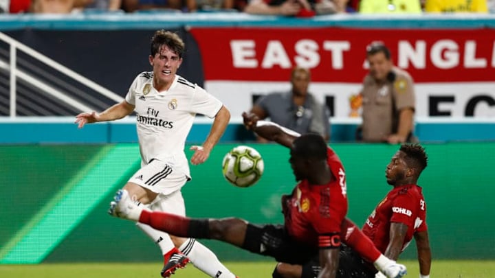 MIAMI, FL - JULY 31: Alvaro Odriozola of Real Madrid in action during the International Champions Cup 2018 match between Manchester United and Real Madrid at Hard Rock Stadium on July 31, 2018 in Miami, Florida. (Photo by Helios de la Rubia/Real Madrid via Getty Images)