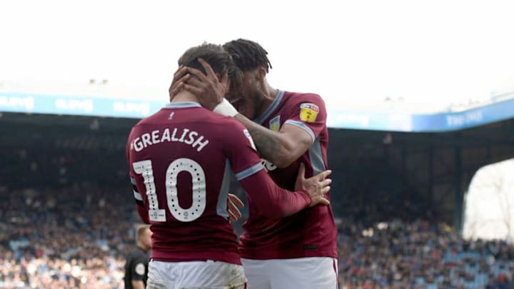 SHEFFIELD, ENGLAND - APRIL 06: Jack Grealish and Tyrone Mings of Aston Villa celebrate following the Bet Championship match between Sheffield Wednesday and Aston Villa at Hillsborough Stadium on April 06, 2019 in Sheffield, England. (Photo by George Wood/Getty Images)