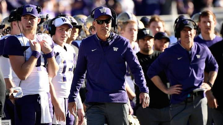 PASADENA, CA - JANUARY 01: Washington Huskies head coach Chris Petersen looks on during the first half in the Rose Bowl Game presented by Northwestern Mutual at the Rose Bowl on January 1, 2019 in Pasadena, California. (Photo by Kevork Djansezian/Getty Images) PASADENA, CA - JANUARY 01: Washington Huskies head coach Chris Petersen looks on during the first half in the Rose Bowl Game presented by Northwestern Mutual at the Rose Bowl on January 1, 2019 in Pasadena, California. (Photo by Kevork Djansezian/Getty Images)