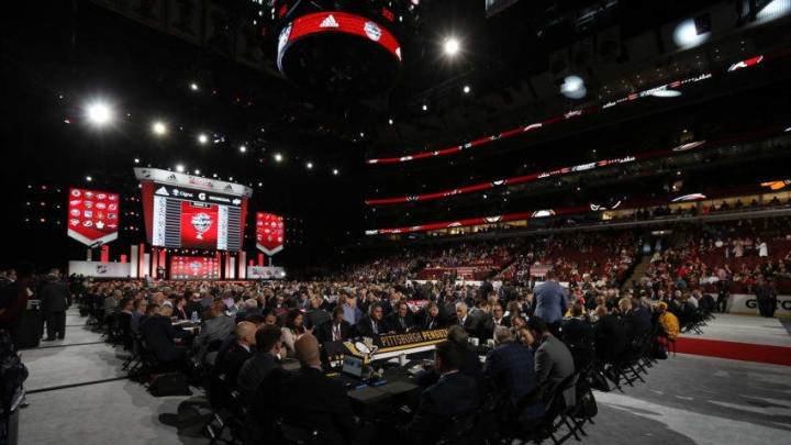 CHICAGO, IL - JUNE 24: A general view of the Pittsburgh Penguins draft table is seen during the 2017 NHL Draft at United Center on June 24, 2017 in Chicago, Illinois. (Photo by Dave Sandford/NHLI via Getty Images)