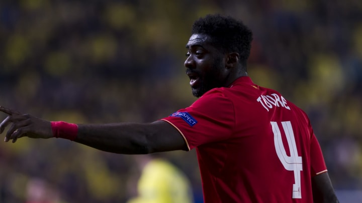 04 Defender of Liverpool FC Kolo Toure during UEFA Europa League semi-final first leg match between Villarreal CF and Liverpool FC at El Madrigal Stadium in Villarreal on April 28, 2016. (Photo by Jose Miguel Fernandez/NurPhoto via Getty Images)