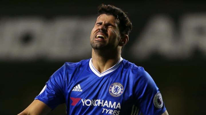 LONDON, ENGLAND - JANUARY 04: Diego Costa of Chelsea reacts during the Premier League match between Tottenham Hotspur and Chelsea at White Hart Lane on January 4, 2017 in London, England. (Photo by Catherine Ivill - AMA/Getty Images)