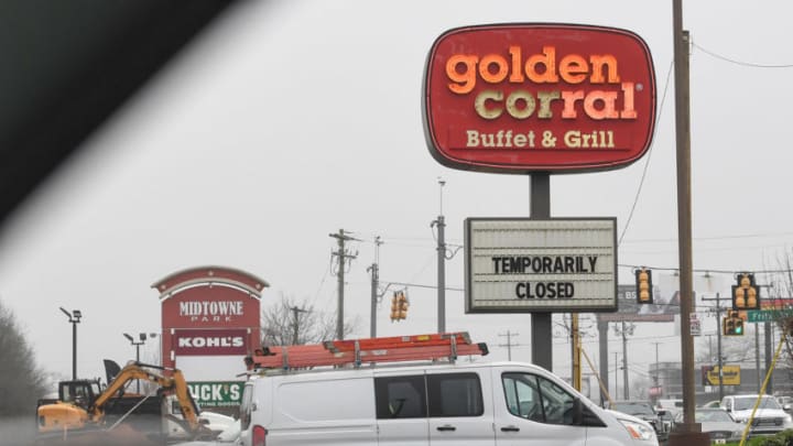 March 19, 2020; Anderson, SC, USA; A sign reading temporarily closed for the Golden Corral restaurant in Anderson, S.C. in Anderson Thursday, March 18, 2020. Mandatory Credit: Ken Ruinard/The Independent Mail via USA TODAY NETWORK