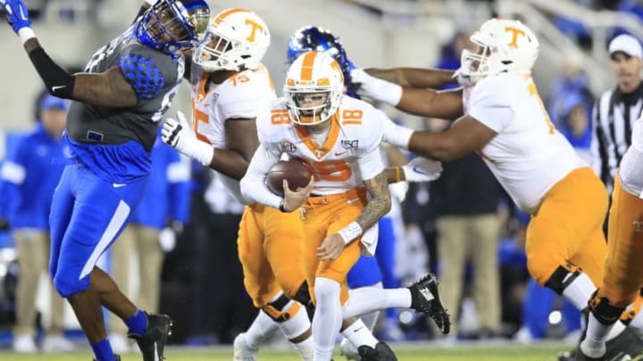 LEXINGTON, KENTUCKY - NOVEMBER 09: Brian Maurer #18 of the Tennessee Volunteers runs with the ball against the Kentucky Wildcats at Commonwealth Stadium on November 09, 2019 in Lexington, Kentucky. (Photo by Andy Lyons/Getty Images)