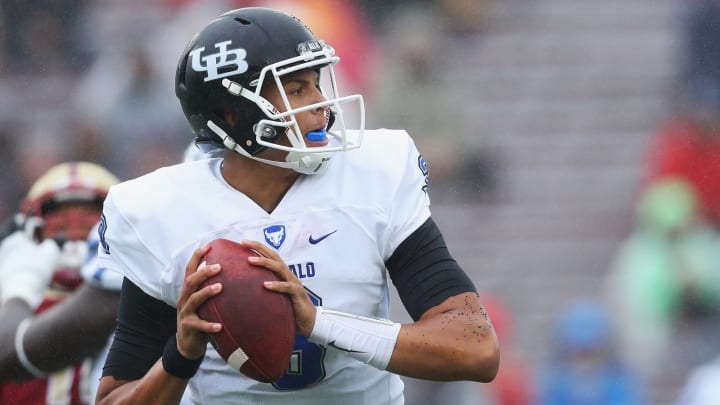 CHESTNUT HILL, MA – OCTOBER 01: Tyree Jackson #3 of the Buffalo Bulls makes a pass against the Boston College Eagles during the first quarter at Alumni Stadium on October 1, 2016 in Chestnut Hill, Massachusetts. (Photo by Maddie Meyer/Getty Images)