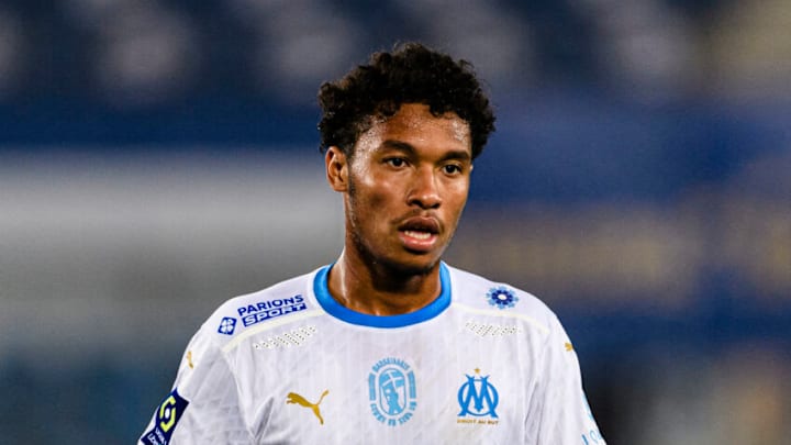 STRASBOURG, FRANCE - NOVEMBER 06: Boubacar Kamara of Olympique de Marseille walks in the field during the Ligue 1 match between RC Strasbourg and Olympique Marseille at Stade de la Meinau on November 6, 2020 in Strasbourg, France. (Photo by Marcio Machado/Eurasia Sport Images/Getty Images)