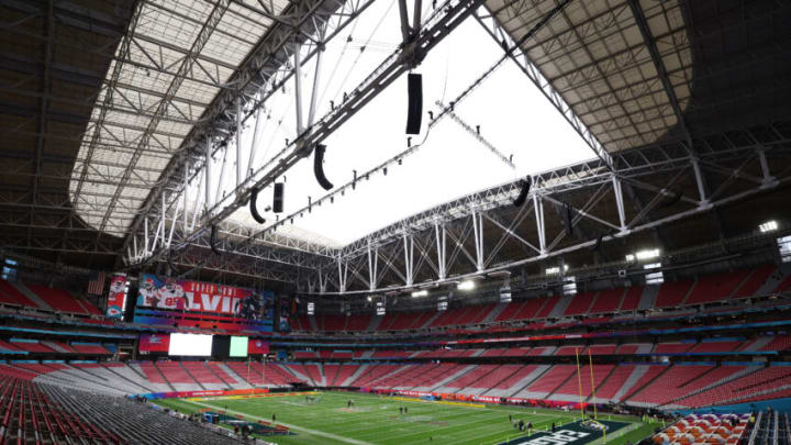 GLENDALE, ARIZONA - FEBRUARY 11: General view of inside State Farm Stadium ahead of Super Bowl LVII on February 11, 2023 in Glendale, Arizona. (Photo by Gregory Shamus/Getty Images)