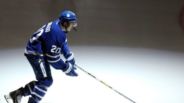 Nov 12, 2016; Pittsburgh, PA, USA; Toronto Maple Leafs defenseman Frank Corrado (20) takes the ice before playing the Pittsburgh Penguins at the PPG Paints Arena. Pittsburgh won 4-1. Mandatory Credit: Charles LeClaire-USA TODAY Sports