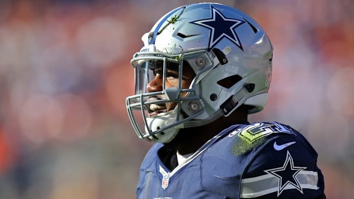 Nov 6, 2016; Cleveland, OH, USA; Dallas Cowboys running back Ezekiel Elliott (21) looks on from the field against the Cleveland Browns in the first half at FirstEnergy Stadium. Mandatory Credit: Aaron Doster-USA TODAY Sports