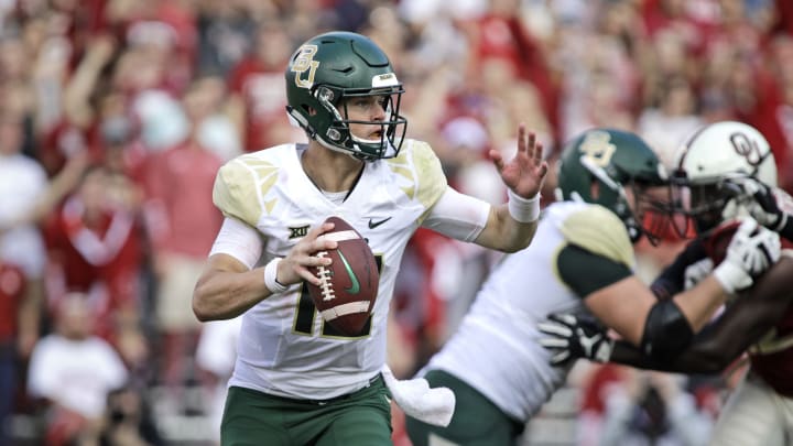 NORMAN, OK – SEPTEMBER 29: Quarterback Charlie Brewer #12 of the Baylor Bears looks to throw against the Baylor Bears at Gaylord Family Oklahoma Memorial Stadium on September 29, 2018 in Norman, Oklahoma. Oklahoma defeated Baylor 66-33. (Photo by Brett Deering/Getty Images)