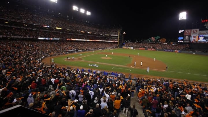 Oct 11, 2016; San Francisco, CA, USA; A general view of ATT&T Park during game four of the 2016 NLDS playoff baseball game. Mandatory Credit: Kelley L Cox-USA TODAY Sports