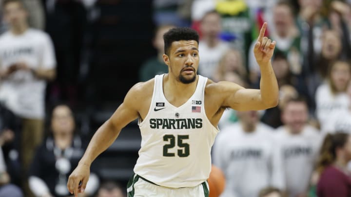 EAST LANSING, MI – FEBRUARY 20: Kenny Goins #25 of the Michigan State Spartans reacts to a play during a game against the Illinois Fighting Illini at Breslin Center on February 20, 2018 in East Lansing, Michigan. (Photo by Rey Del Rio/Getty Images)