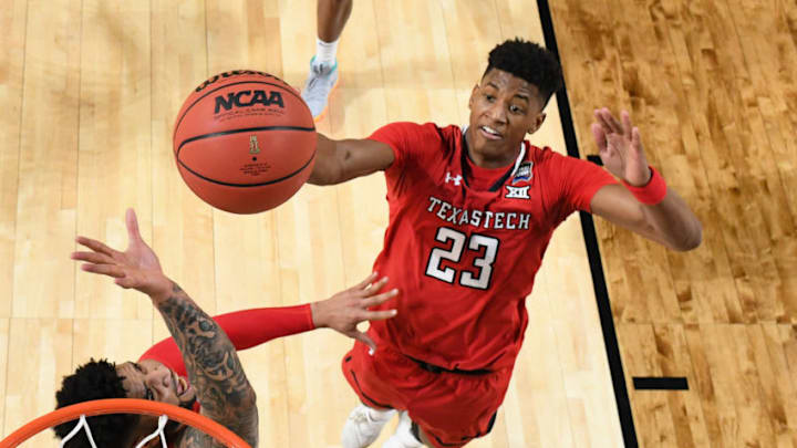 MINNEAPOLIS, MINNESOTA - APRIL 08: Jarrett Culver #23 of the Texas Tech Red Raiders shoots against the Virginia Cavaliers during the first half in the 2019 NCAA men's Final Four National Championship game at U.S. Bank Stadium on April 08, 2019 in Minneapolis, Minnesota. (Photo by Jamie Schwaberow/NCAA Photos via Getty Images)