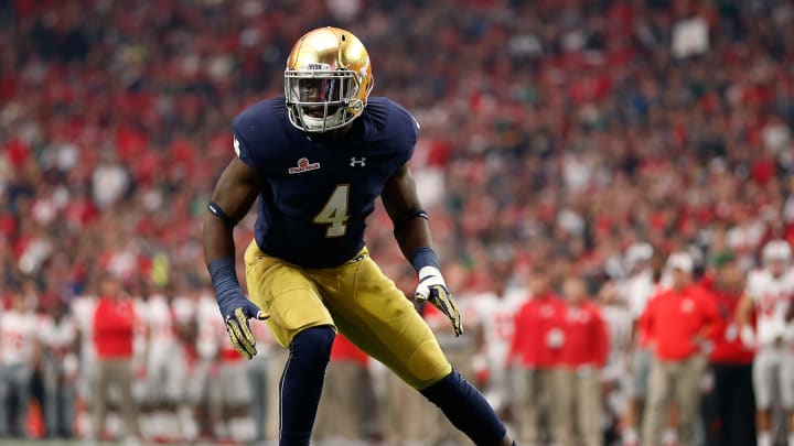 GLENDALE, AZ – JANUARY 01: Linebacker Te’von Coney #4 of the Notre Dame Fighting Irish in action during the BattleFrog Fiesta Bowl against the Ohio State Buckeyes at University of Phoenix Stadium on January 1, 2016 in Glendale, Arizona. The Buckeyes defeated the Fighting Irish 44-28. (Photo by Christian Petersen/Getty Images)