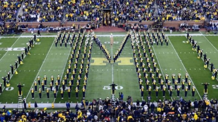 Oct 11, 2014; Ann Arbor, MI, USA; General view of the Michigan Wolverines marching band prior to the game against the Penn State Nittany Lions at Michigan Stadium. Mandatory Credit: Andrew Weber-USA TODAY Sports